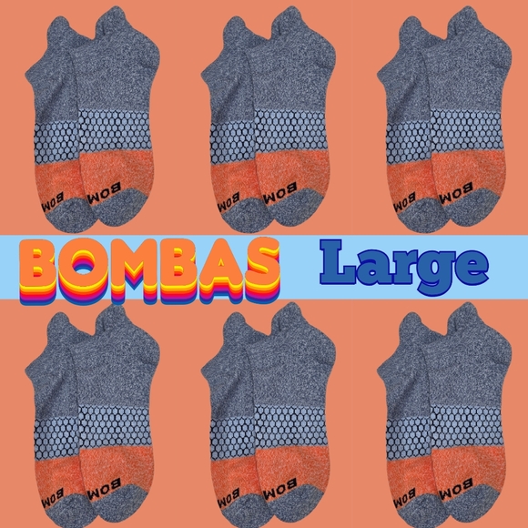 Bombas Ankle Socks 6 Pair Grey/Orange/Black BNWT  Large Unisex - Picture 1 of 9